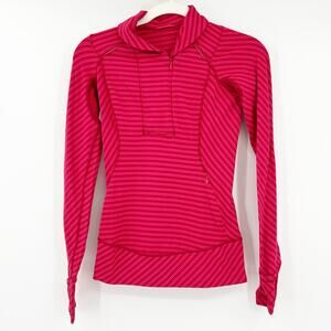 Lululemon Womens Athleisure Think Fast Thumbhole Pullover Size 2 Berry‎ Striped